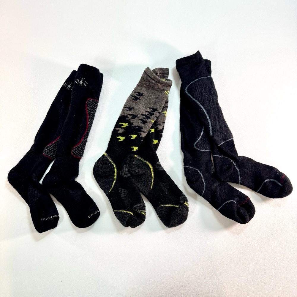 Smartwool W L Lot 3 Pairs Ski Snowboard Socks Merino Wool Blend Black Gray GUC